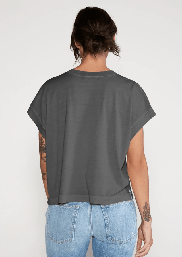 Gaia Split Neck in Black Mineral - Veneka-Sustainable-Ethical-Tops-Etica Denim Drop Ship