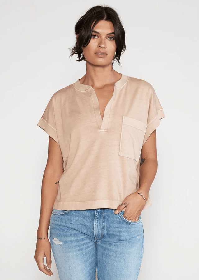 Gaia Split Neck in La Playa - Veneka-Sustainable-Ethical-Tops-Etica Denim Drop Ship
