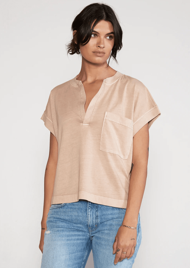 Gaia Split Neck in La Playa - Veneka-Sustainable-Ethical-Tops-Etica Denim Drop Ship
