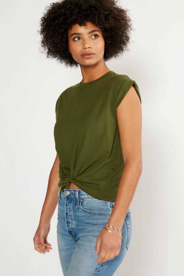 Gemma Organic Cotton Tie Front Tee in Forest Night - Veneka-Sustainable-Ethical-Tops-Etica Denim Drop Ship