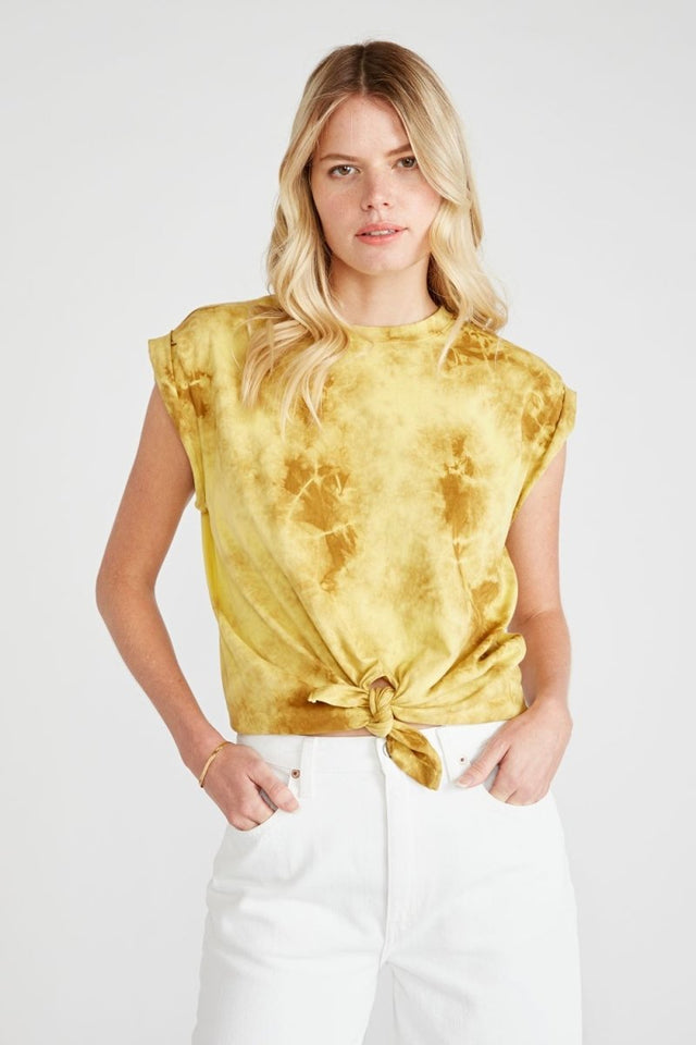 Gemma Organic Cotton Tie Front Tee in Gold Dust - Veneka-Sustainable-Ethical-Tops-Etica Denim Drop Ship