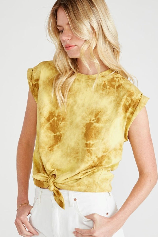 Gemma Organic Cotton Tie Front Tee in Gold Dust - Veneka-Sustainable-Ethical-Tops-Etica Denim Drop Ship