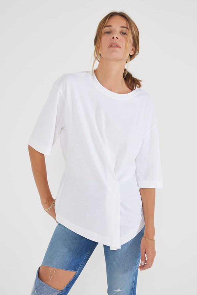 Geneve Pleat Tee - Cloud White - Veneka-Sustainable-Ethical-Shirts & Tops-Etica Denim Drop Ship