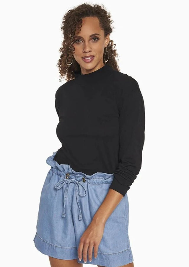 Georgia Mock Neck Tee in Black - Veneka-Sustainable-Ethical-Tops-YesAnd Drop Ship