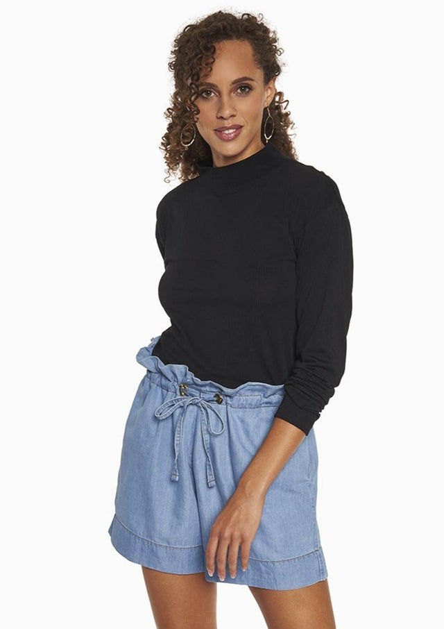 Georgia Mock Neck Tee in Mocha Bisque - Veneka-Sustainable-Ethical-Tops-YesAnd Drop Ship