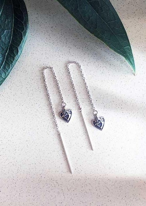 Heart Threader Earring in Silver - Veneka-Sustainable-Ethical-Jewelry-Astor & Orion Drop Ship