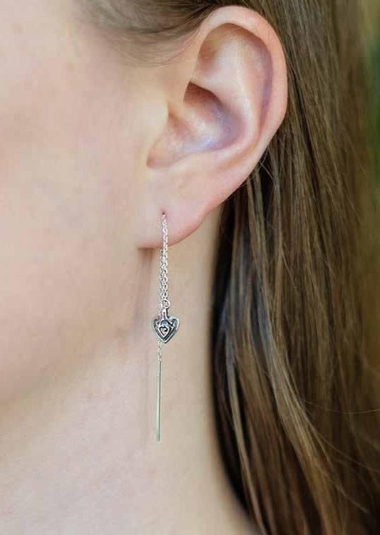 Heart Threader Earring in Silver - Veneka-Sustainable-Ethical-Jewelry-Astor & Orion Drop Ship