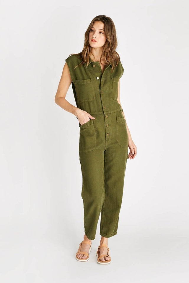 Heidi Sleeveless Coverall in Forest Night - Veneka-Sustainable-Ethical-Tops-Etica Denim Drop Ship