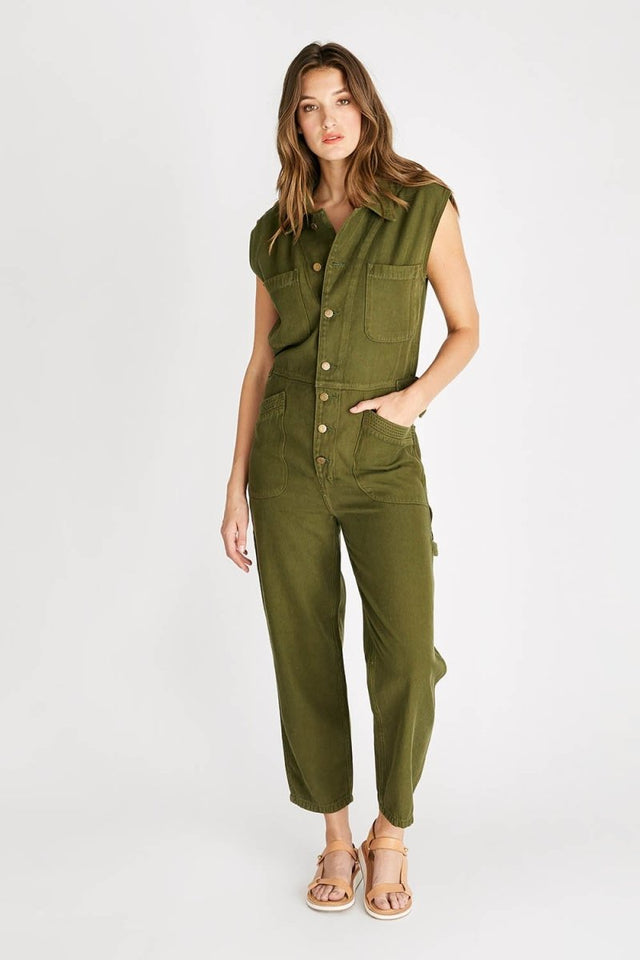 Heidi Sleeveless Coverall in Forest Night - Veneka-Sustainable-Ethical-Tops-Etica Denim Drop Ship