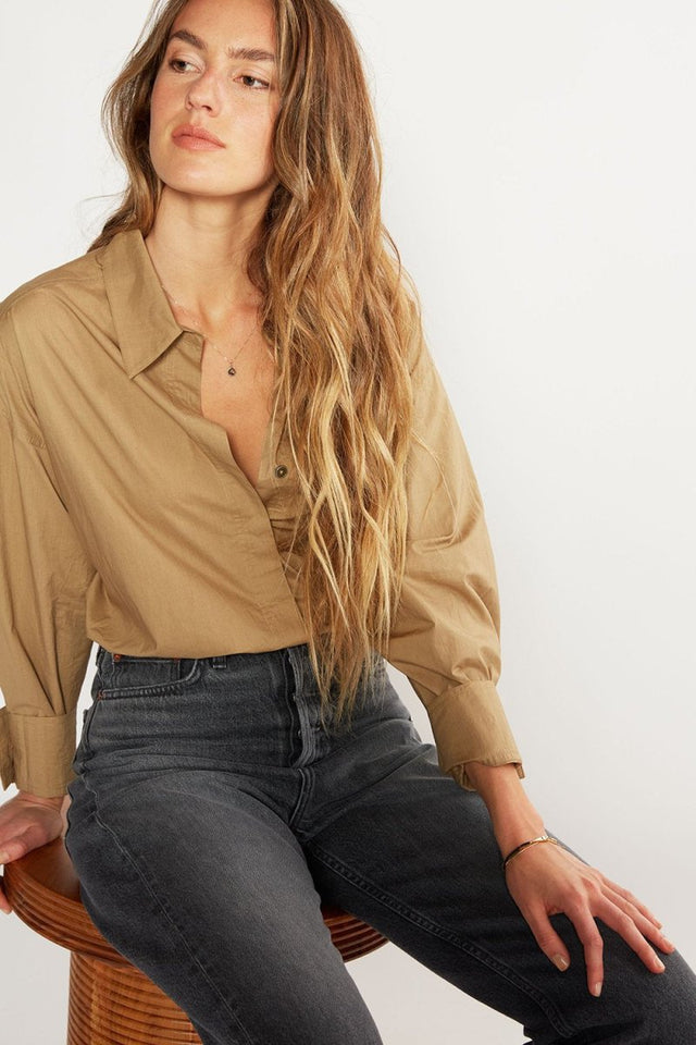 Holly Classic Shirt in Petrified Oak - Veneka-Sustainable-Ethical-Tops-Etica Denim Drop Ship