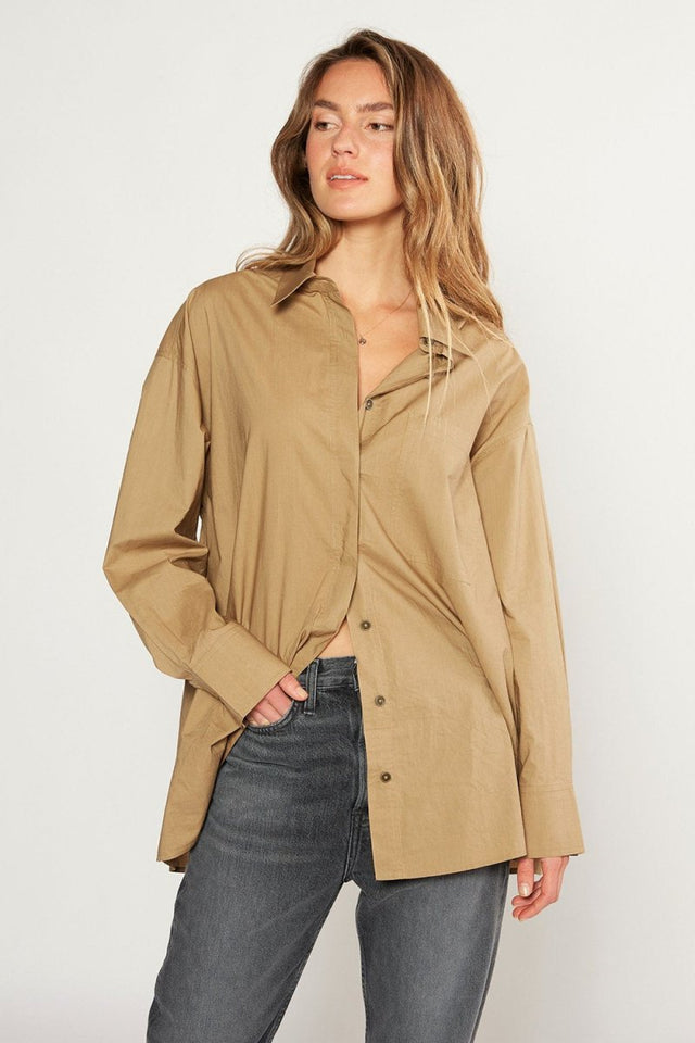Holly Classic Shirt in Petrified Oak - Veneka-Sustainable-Ethical-Tops-Etica Denim Drop Ship