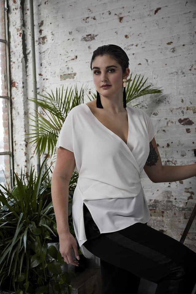 Hudson Blouse in Bone - Veneka-Sustainable-Ethical-Tops-Hours Drop Ship