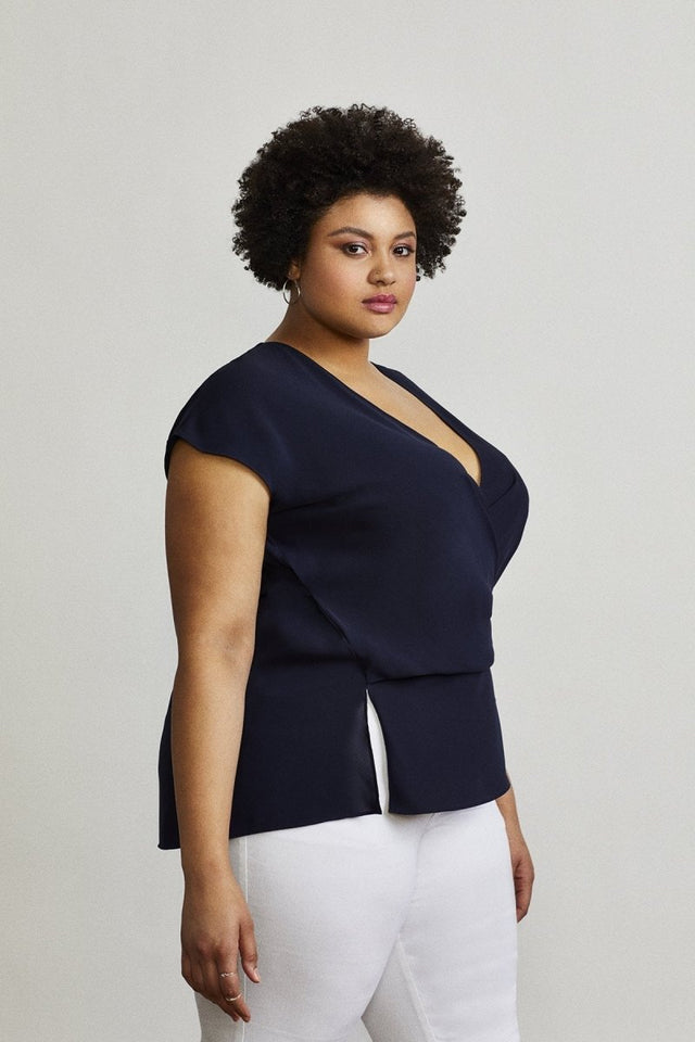 Hudson Blouse in French Navy - Veneka-Sustainable-Ethical-Tops-Hours Drop Ship