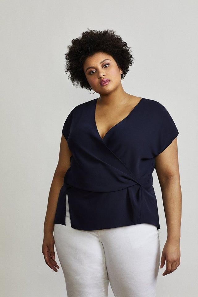 Hudson Blouse in French Navy - Veneka-Sustainable-Ethical-Tops-Hours Drop Ship