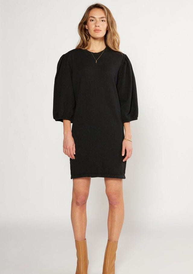 Isabelle Puff Sleeve Dress in Black Beauty - Veneka-Sustainable-Ethical-Dresses-Etica Denim Drop Ship
