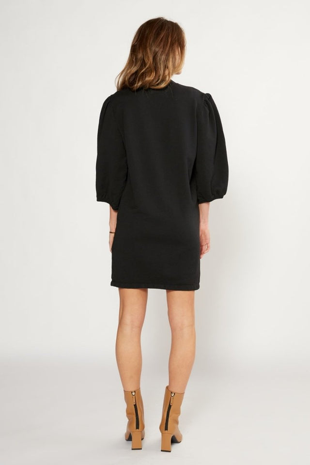 Isabelle Puff Sleeve Dress in Black Beauty - Veneka-Sustainable-Ethical-Dresses-Etica Denim Drop Ship