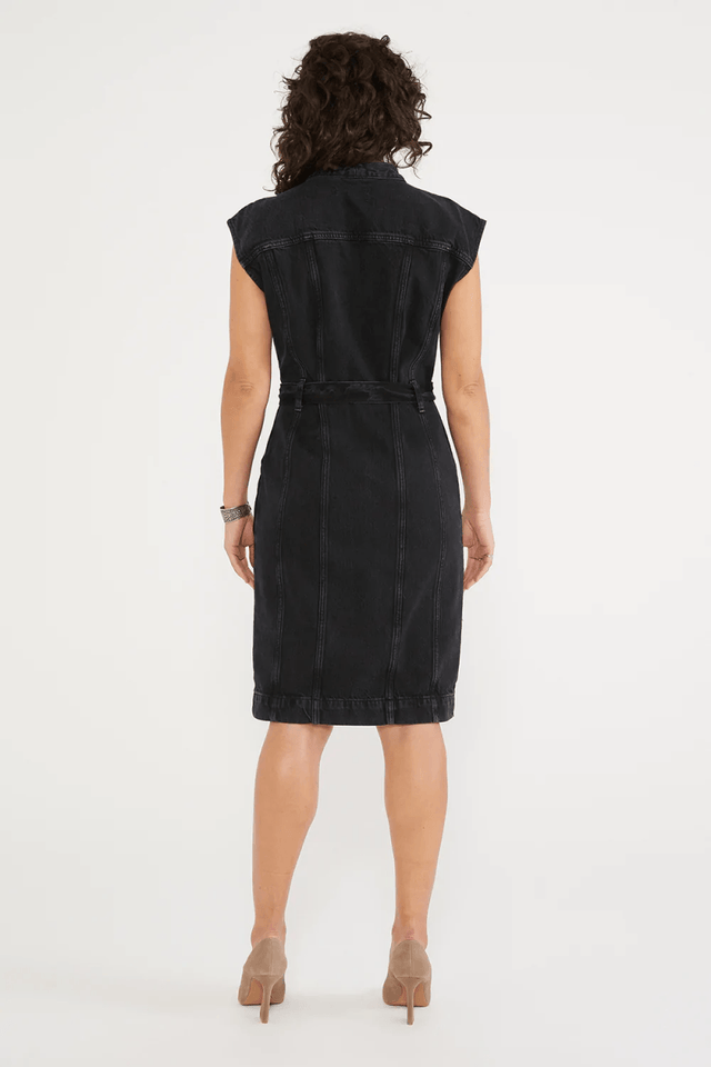 Issa Seamed Dress in Black Rock - Veneka-Sustainable-Ethical-Dresses-Etica Denim Drop Ship