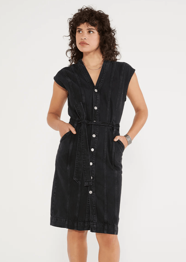 Issa Seamed Dress in Black Rock - Veneka-Sustainable-Ethical-Dresses-Etica Denim Drop Ship