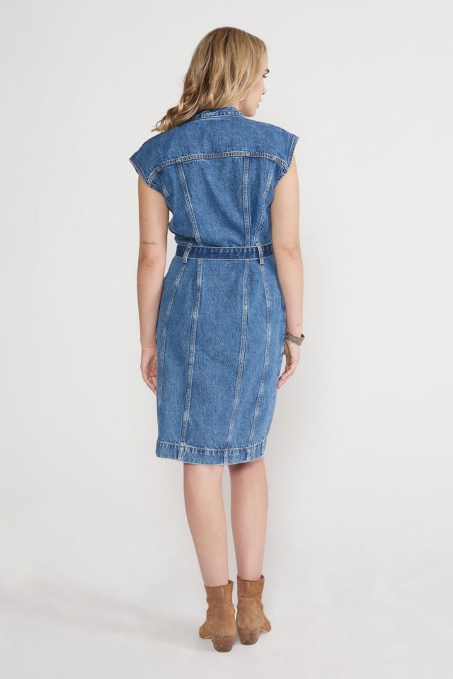 Issa Seamed Dress in Topaz River - Veneka-Sustainable-Ethical-Dresses-Etica Denim Drop Ship