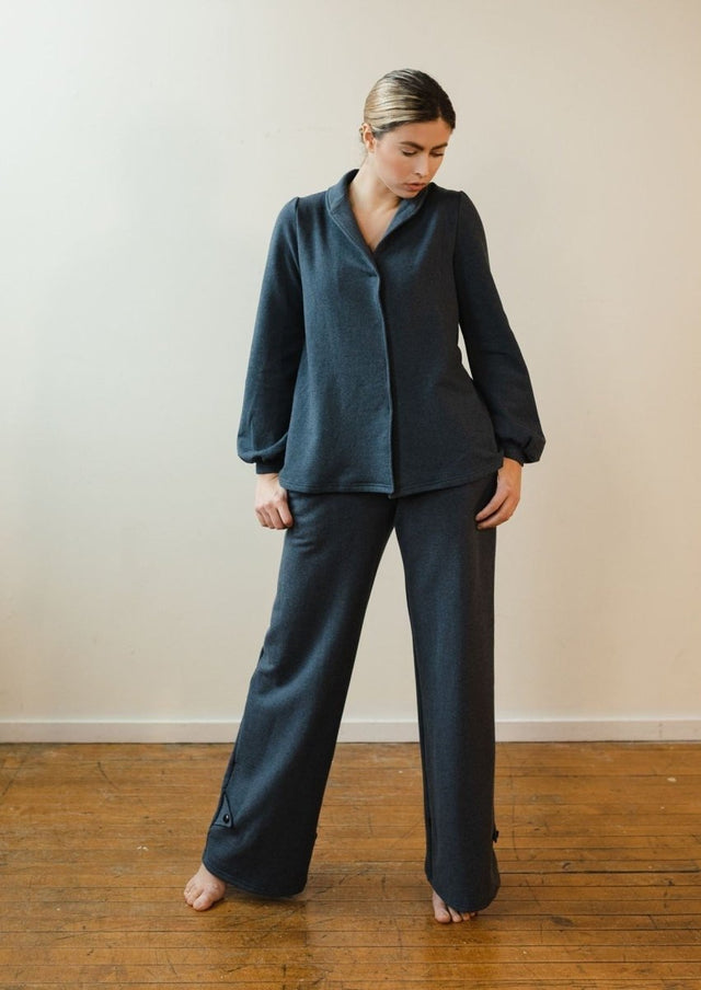Jackie Tencel Organic Cotton Button-Down in Heather Lake - Veneka-Sustainable-Ethical-Tops-Sonderlier Drop Ship