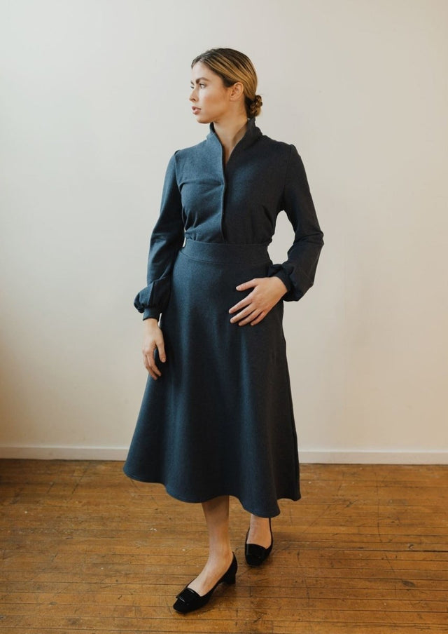 Jackie Tencel Organic Cotton Button-Down in Heather Lake - Veneka-Sustainable-Ethical-Tops-Sonderlier Drop Ship