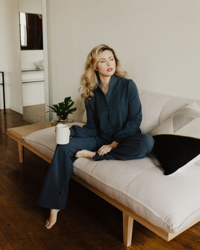 Jackie Tencel Organic Cotton Button-Down in Heather Lake - Veneka-Sustainable-Ethical-Tops-Sonderlier Drop Ship