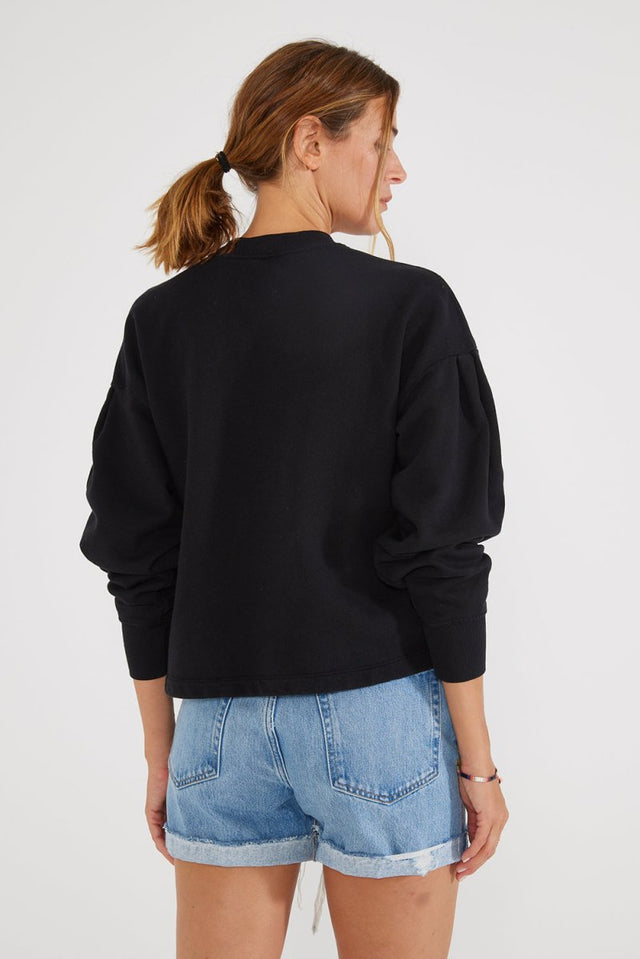 Jael Pleat Sleeve Sweatshirt in Black Beauty - Veneka-Sustainable-Ethical-Tops-Etica Denim Drop Ship
