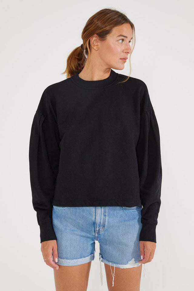 Jael Pleat Sleeve Sweatshirt in Black Beauty - Veneka-Sustainable-Ethical-Tops-Etica Denim Drop Ship