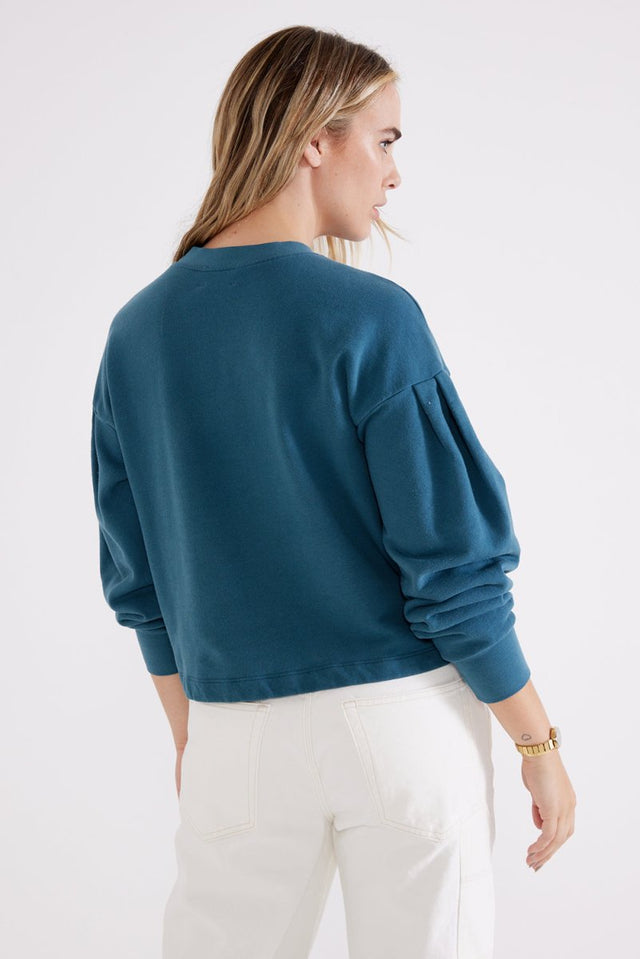 Jael Pleat Sleeve Sweatshirt in Lyons Blue - Veneka-Sustainable-Ethical-Tops-Etica Denim Drop Ship
