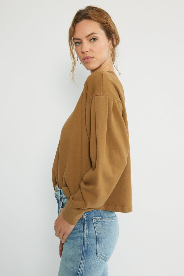 Jael Pleat Sleeve Sweatshirt in Tapenade - Veneka-Sustainable-Ethical-Tops-Etica Denim Drop Ship