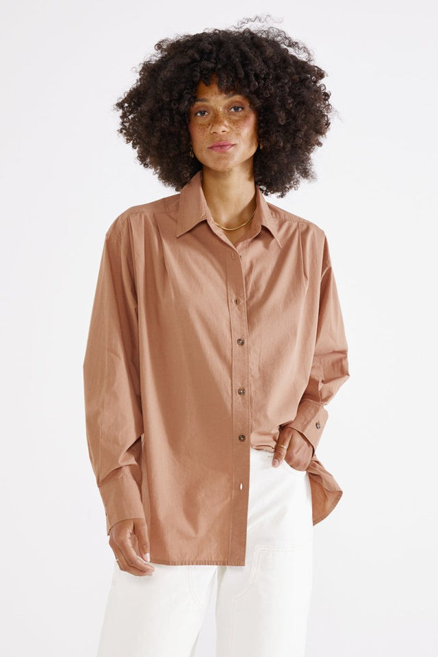 Jeana Poplin Shirt in Mink - Veneka-Sustainable-Ethical-Tops-Etica Denim Drop Ship