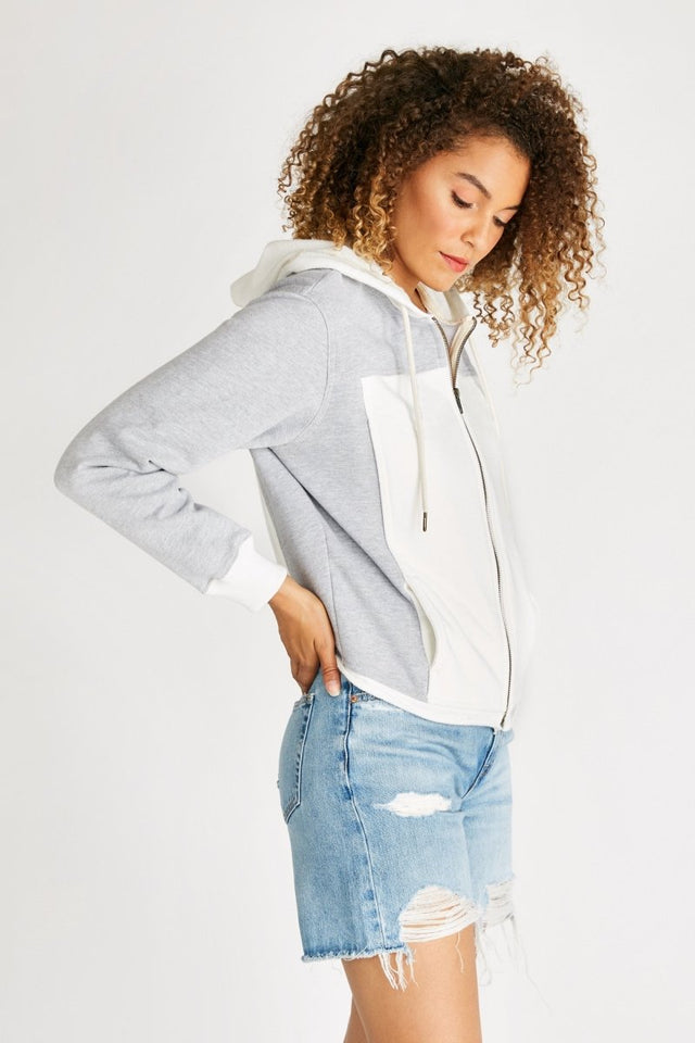 Jenna Zip Hoodie in Heather Grey & White - Veneka-Sustainable-Ethical-Tops-Etica Denim Drop Ship
