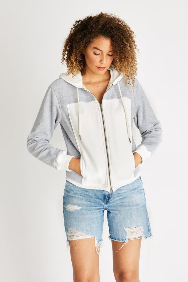 Jenna Zip Hoodie in Heather Grey & White - Veneka-Sustainable-Ethical-Tops-Etica Denim Drop Ship