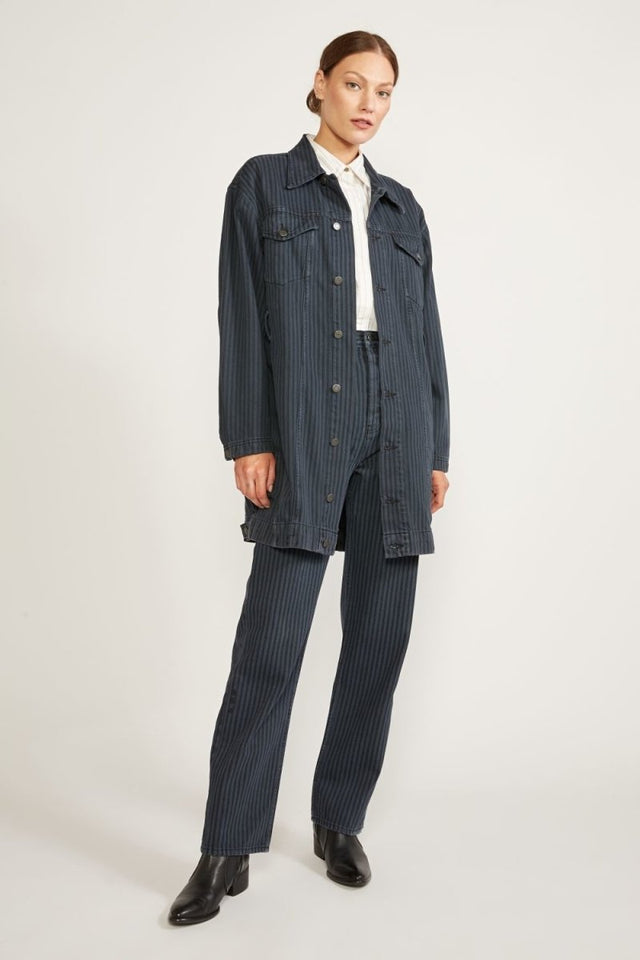 Joelle Jacket Dress in Night Stripe - Veneka-Sustainable-Ethical-Dresses-Etica Denim Drop Ship