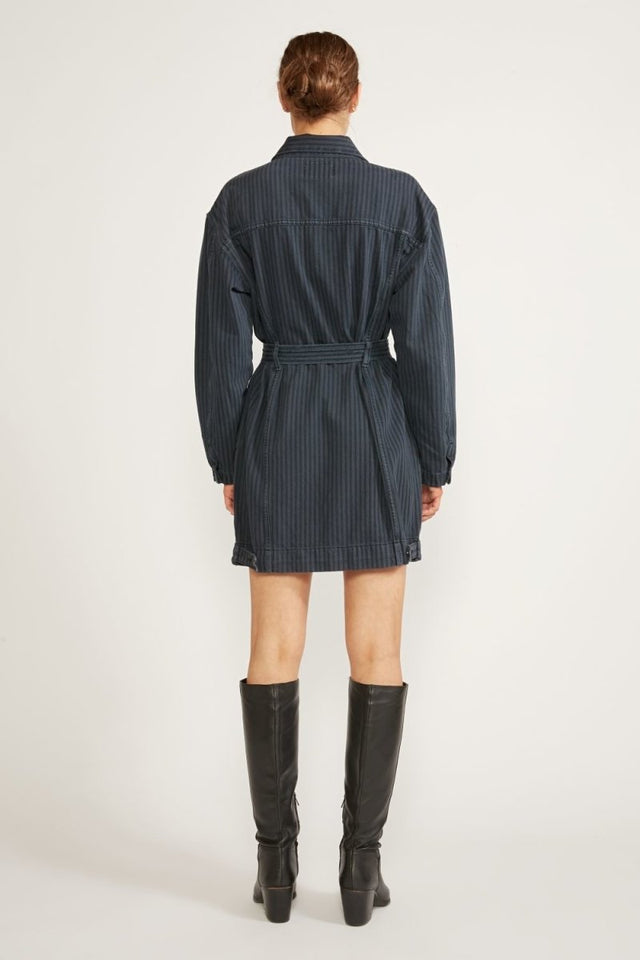 Joelle Jacket Dress in Night Stripe - Veneka-Sustainable-Ethical-Dresses-Etica Denim Drop Ship