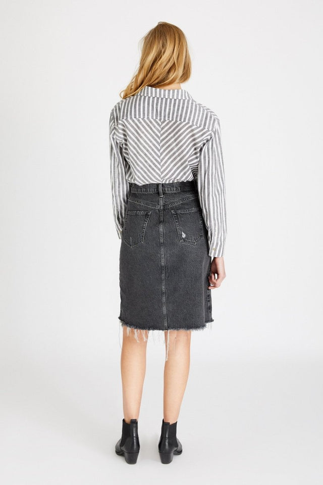Johanna A Line Midi Skirt in Smokey Mountain - Veneka-Sustainable-Ethical-Bottoms-Etica Denim Drop Ship