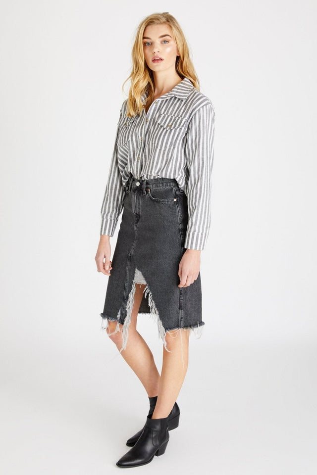 Johanna A Line Midi Skirt in Smokey Mountain - Veneka-Sustainable-Ethical-Bottoms-Etica Denim Drop Ship