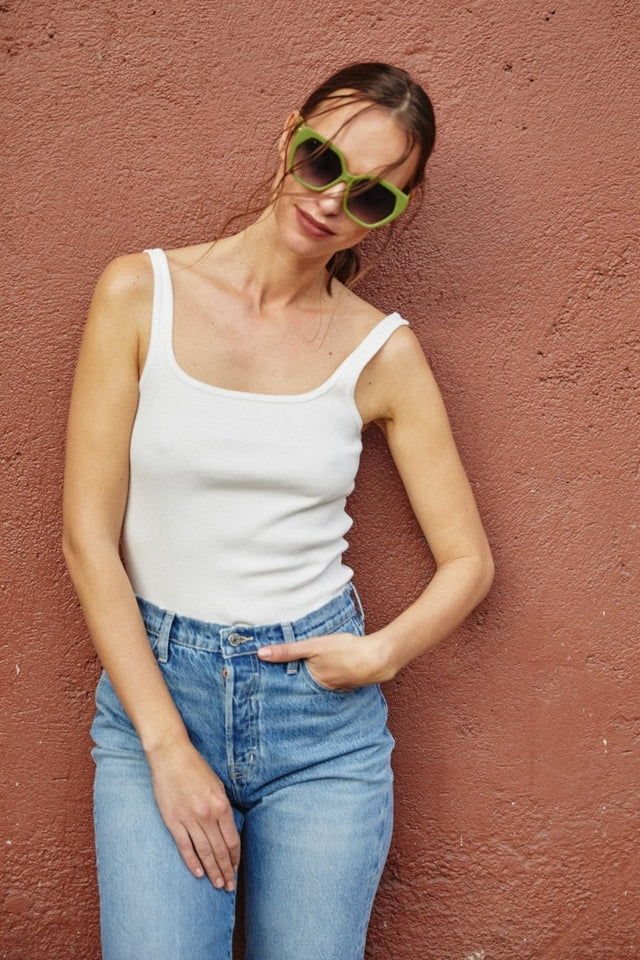 Jolene Rib Tank in White - Veneka-Sustainable-Ethical-Tops-Etica Denim Drop Ship