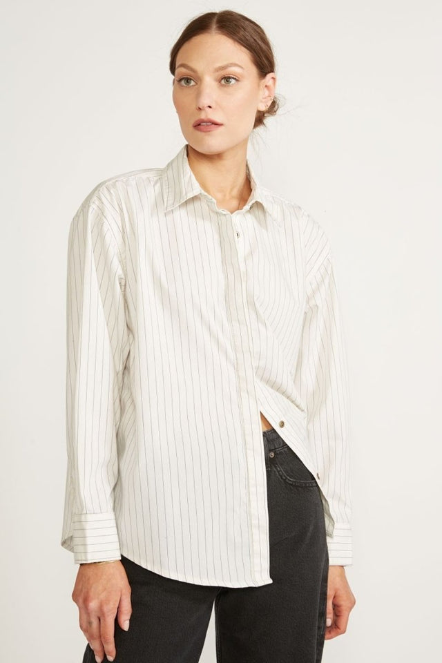 Joni Classic Shirt in Black White Stripe - Veneka-Sustainable-Ethical-Tops-Etica Denim Drop Ship