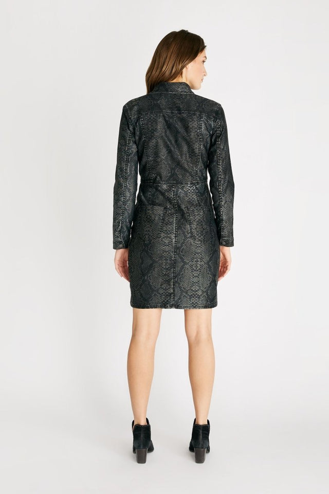 Jordyn Dress in Black Snake - Veneka-Sustainable-Ethical-Dresses-Etica Denim Drop Ship