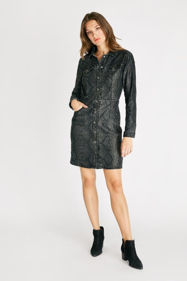 Jordyn Dress in Black Snake - Veneka-Sustainable-Ethical-Dresses-Etica Denim Drop Ship