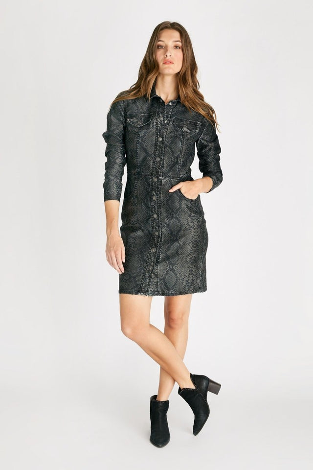 Jordyn Dress in Black Snake - Veneka-Sustainable-Ethical-Dresses-Etica Denim Drop Ship