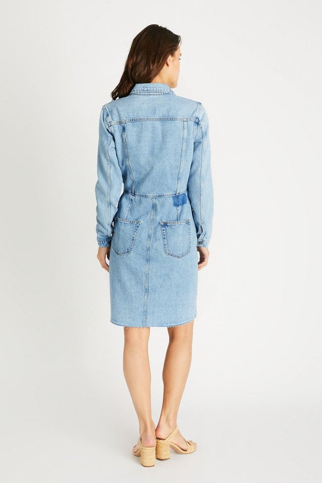 Jordyn Dress in Ice Blue Indigo - Veneka-Sustainable-Ethical-Dresses-Etica Denim Drop Ship