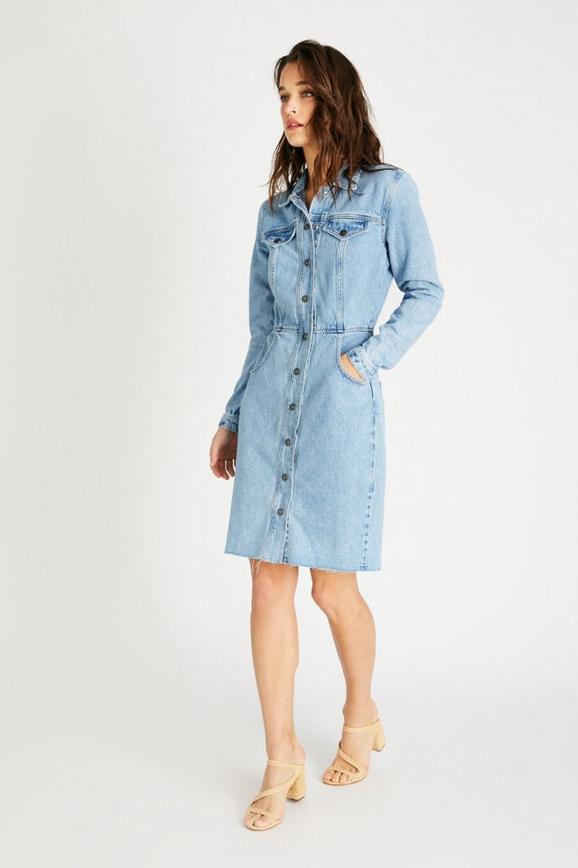 Jordyn Dress in Ice Blue Indigo - Veneka-Sustainable-Ethical-Dresses-Etica Denim Drop Ship