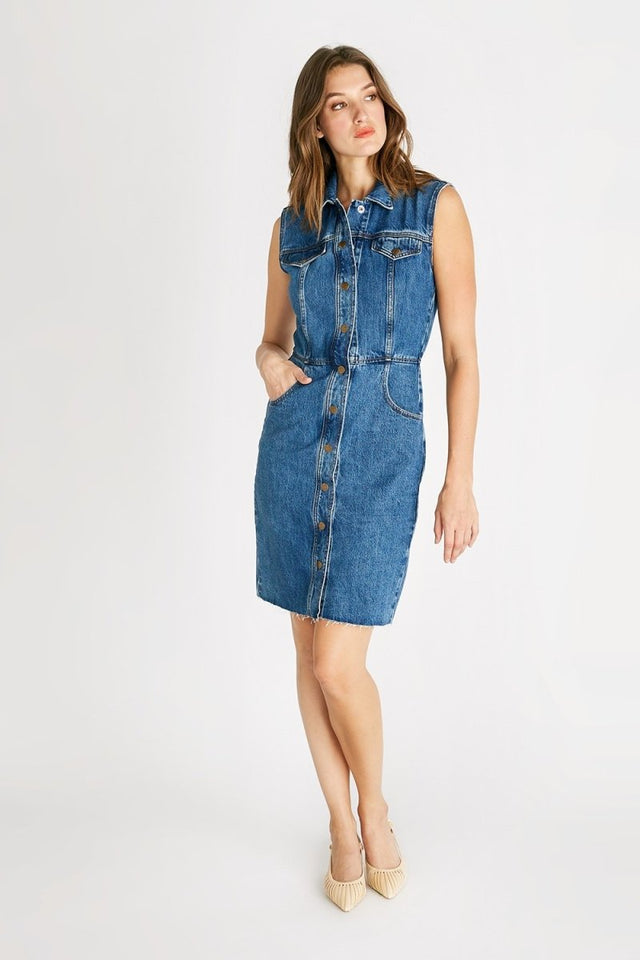 Jori Dress in Honey Lake - Veneka-Sustainable-Ethical-Dresses-Etica Denim Drop Ship