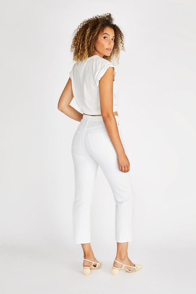 Josie High Rise Crop Flare in Vintage White - Veneka-Sustainable-Ethical-Bottoms-Etica Denim Drop Ship