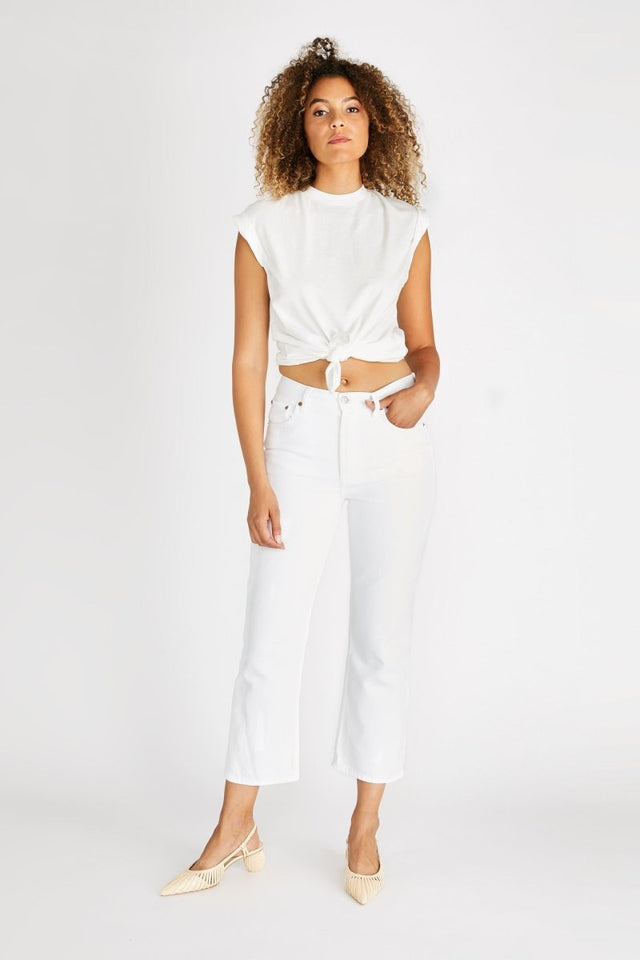 Josie High Rise Crop Flare in Vintage White - Veneka-Sustainable-Ethical-Bottoms-Etica Denim Drop Ship