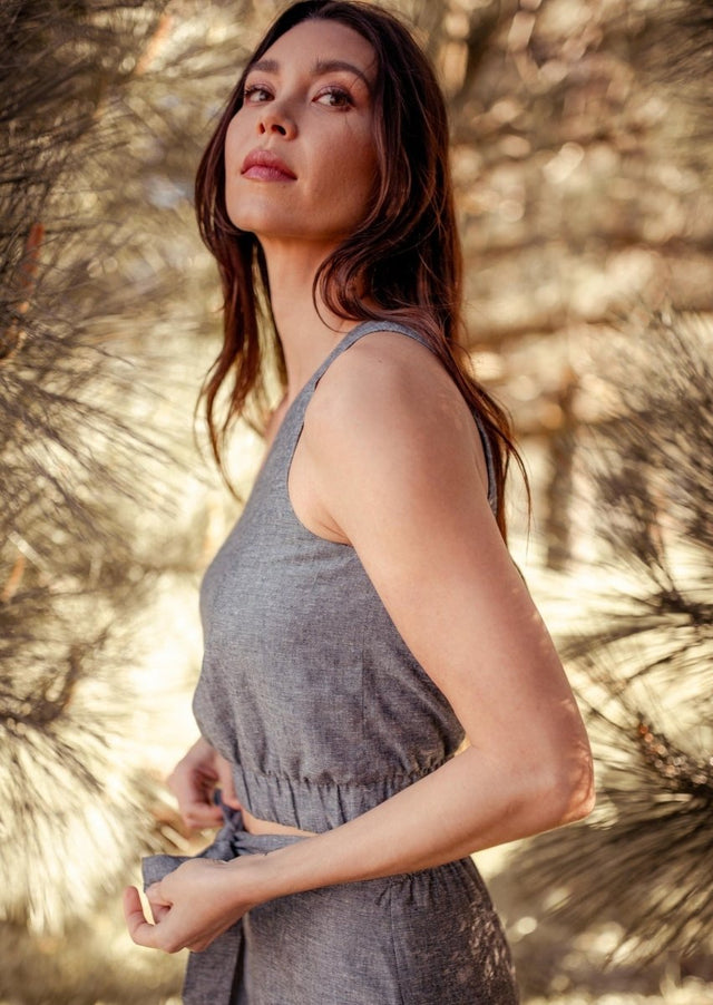 Kara Asymmetrical One Shoulder Hemp Crop Top in Grey - Veneka-Sustainable-Ethical-Tops-Valani Drop Ship