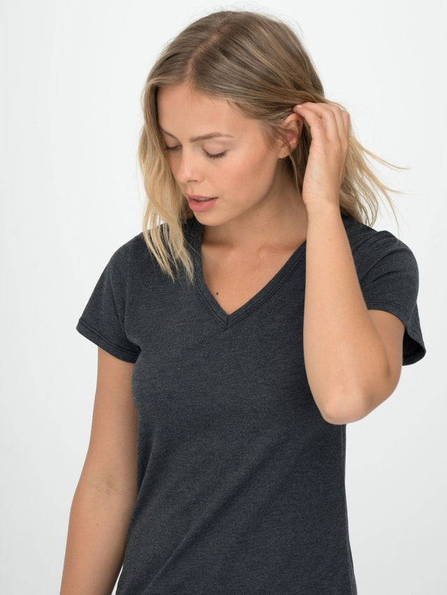 Kate V-Neck Tee Dress in Charcoal - Veneka-Sustainable-Ethical-Dresses-Graceful District Drop Ship