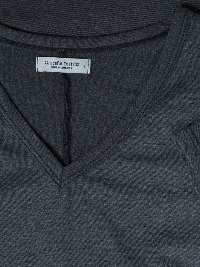 Kate V-Neck Tee Dress in Charcoal - Veneka-Sustainable-Ethical-Dresses-Graceful District Drop Ship